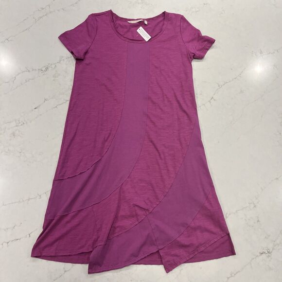 Soft Surroundings Sz XS Fuchia Knee Midi Shirt Knit Dress Raw Hem Minimalist NWT - Picture 1 of 9